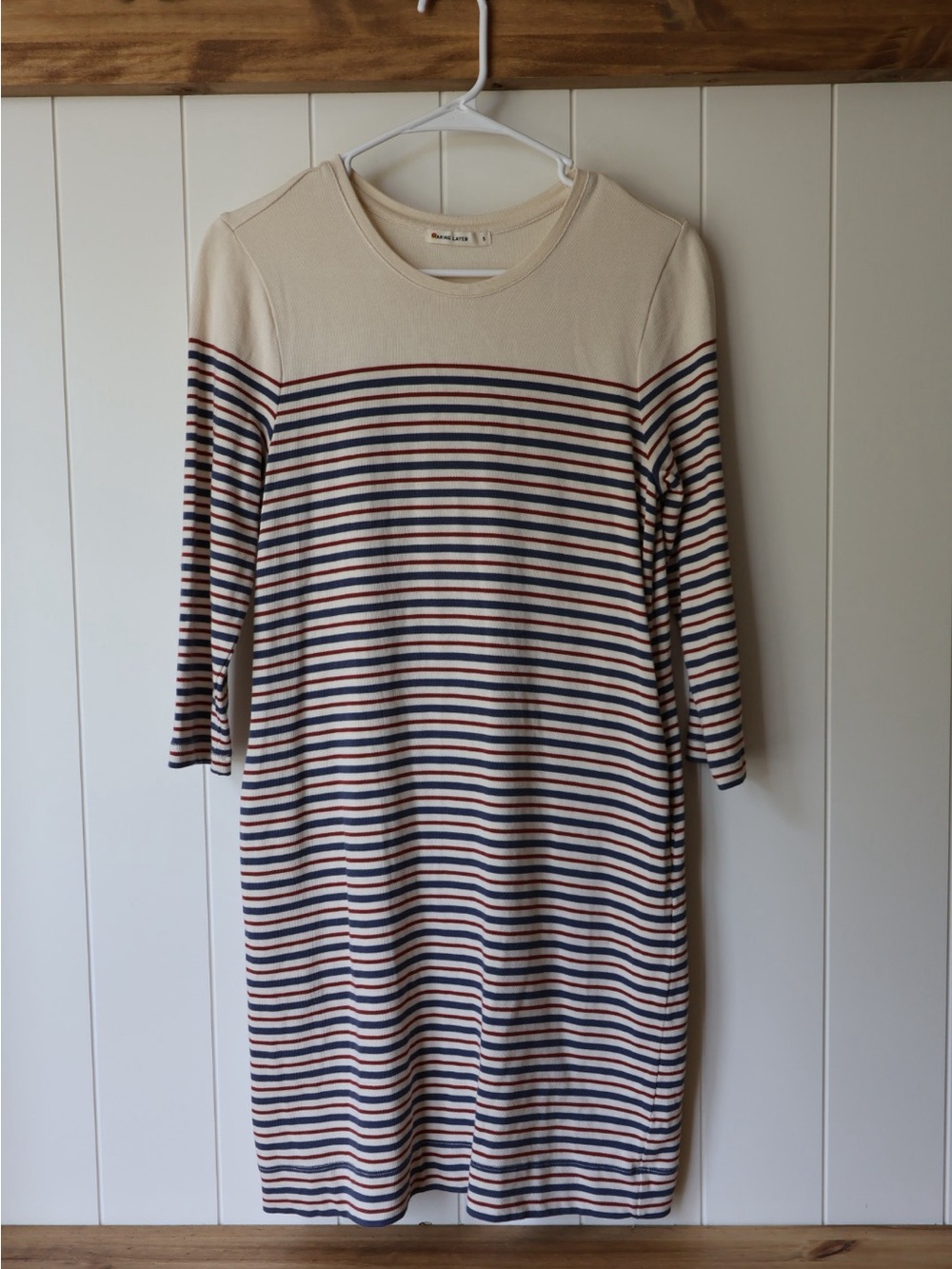 Marine Layer April Nautical Striped Knit Dress with Navy & Rust Accents Sz S
